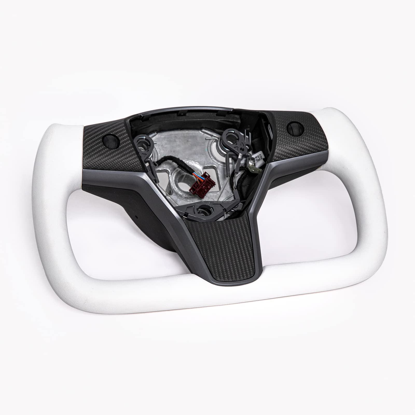 Yoke Steering Wheel For Tesla Model 3 2017-2022-Carbon Customized Steering Wheel Accessories No Heating Decorate Leather Sides (Black) (White)