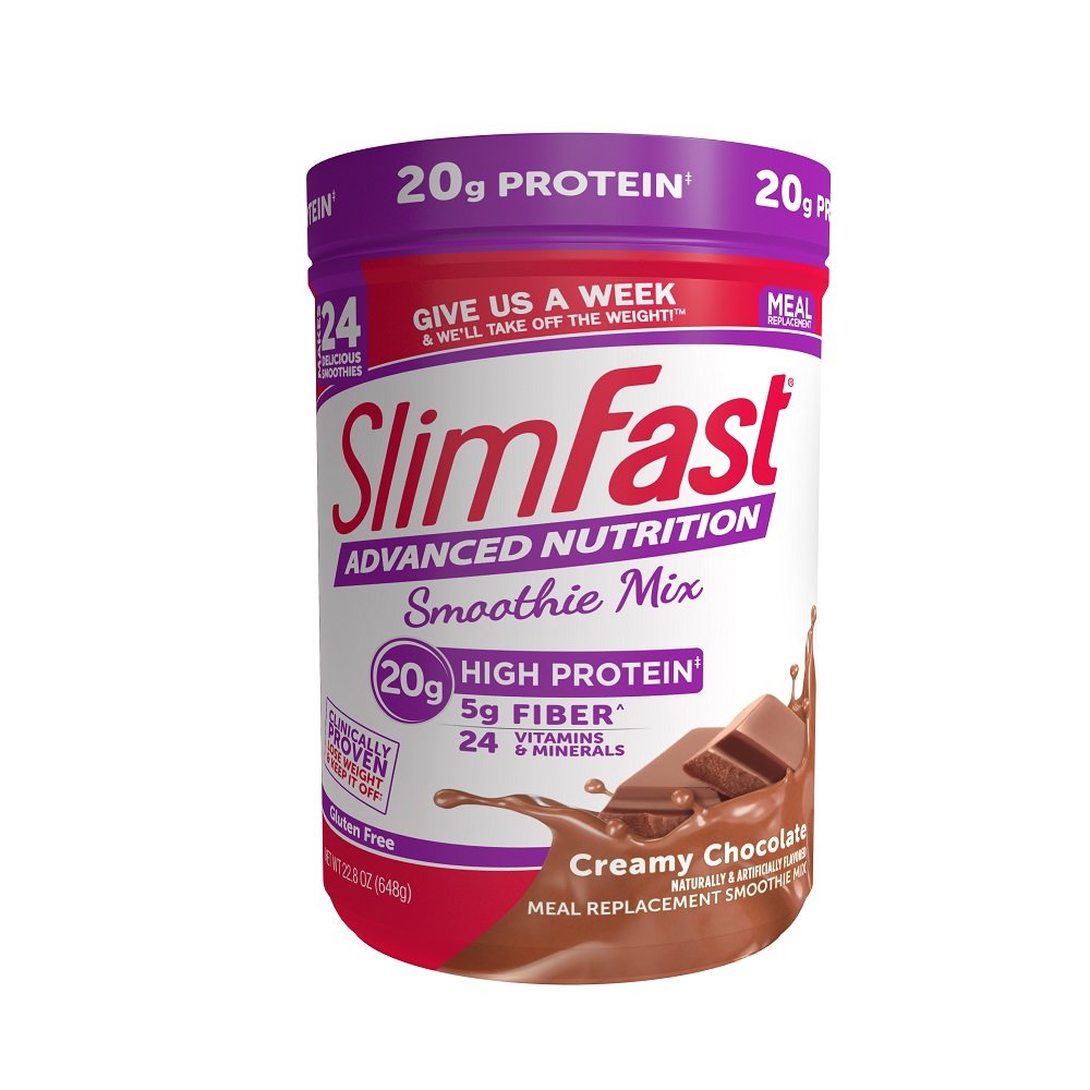 SlimFast Advanced Nutrition Creamy Chocolate Smoothie Mix – Weight Loss Meal Replacement – 20g Protein – 22.8 Oz. Canister – 24 Servings - Pantry Friendly