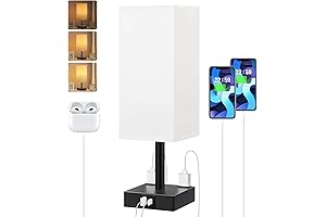 Small Nightstand Lamp with USB & Type C Charging Ports
