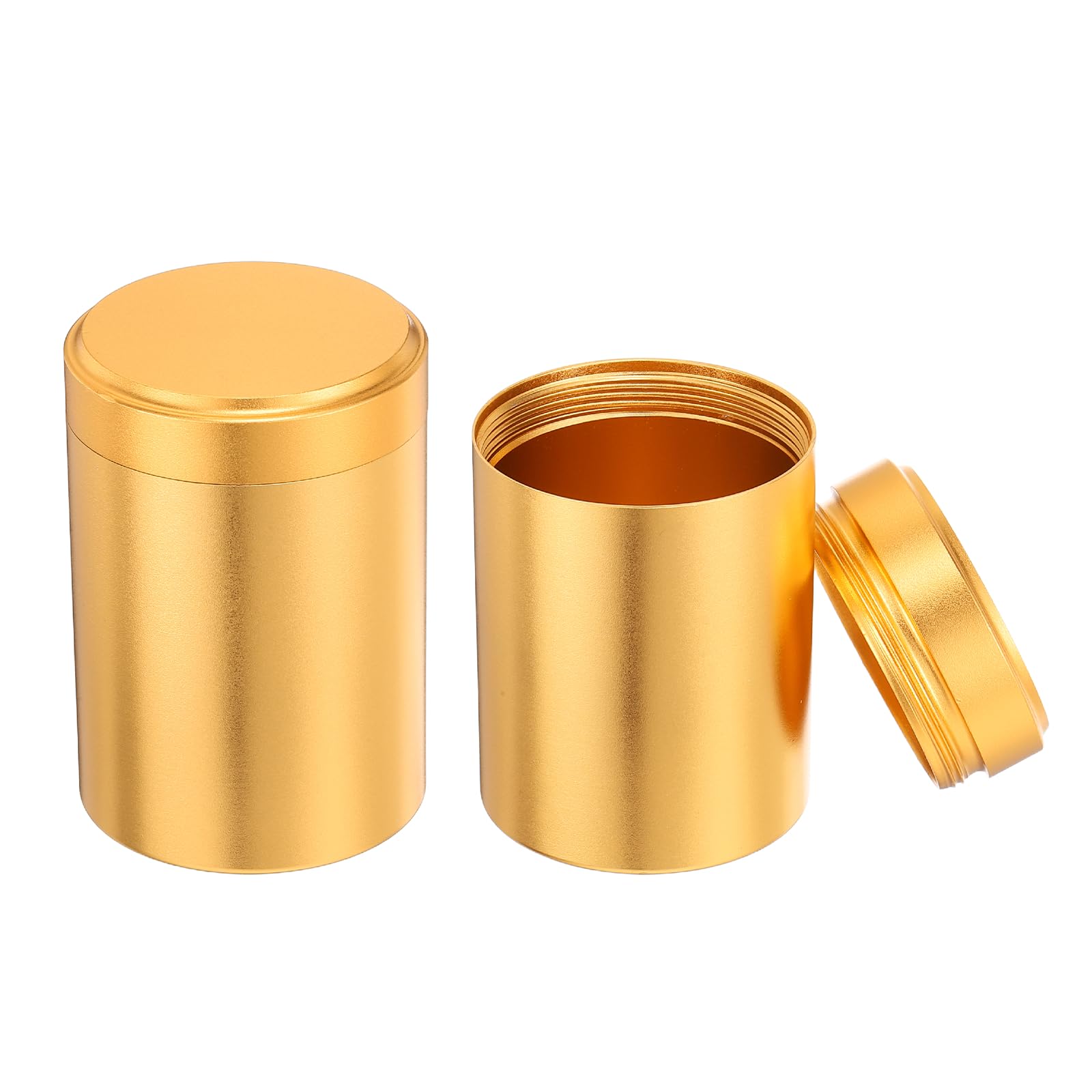 sourcing map 2 Pcs Round Tea Canisters, 2.6" x 1.8" Portable Storage Jar Airtight Metal Tea Containers with Lids for Storing Coffee Beans Cookies Spices Candies Candles DIY, Gold Tone