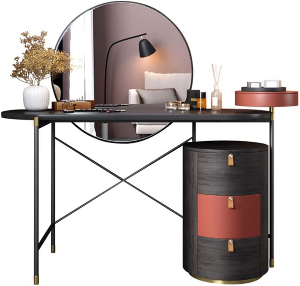 Vanity Table Set with Round Mirror and Storage Cabinet Elegant Makeup Vanity Dressing Table for Girls Women Bedroom Vanity Desk Furniture Easy to Assemble