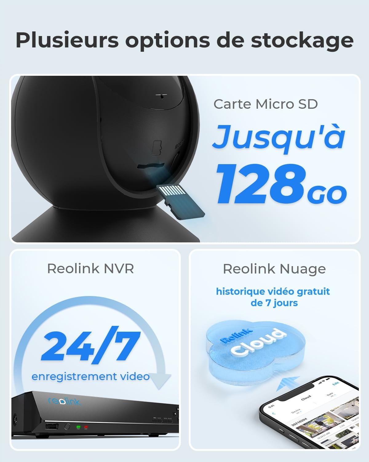 Reolink 4MP Caméra de Surveillance WiFi 2.4G/5GHz, Caméra IP Pan&Tilt, Caméra Bébé, Audio Bidirectionnel, IR Vision Nocturne avec Fente pour Carte SD, Cloud, E1 Pro Noire (Reconditionné)