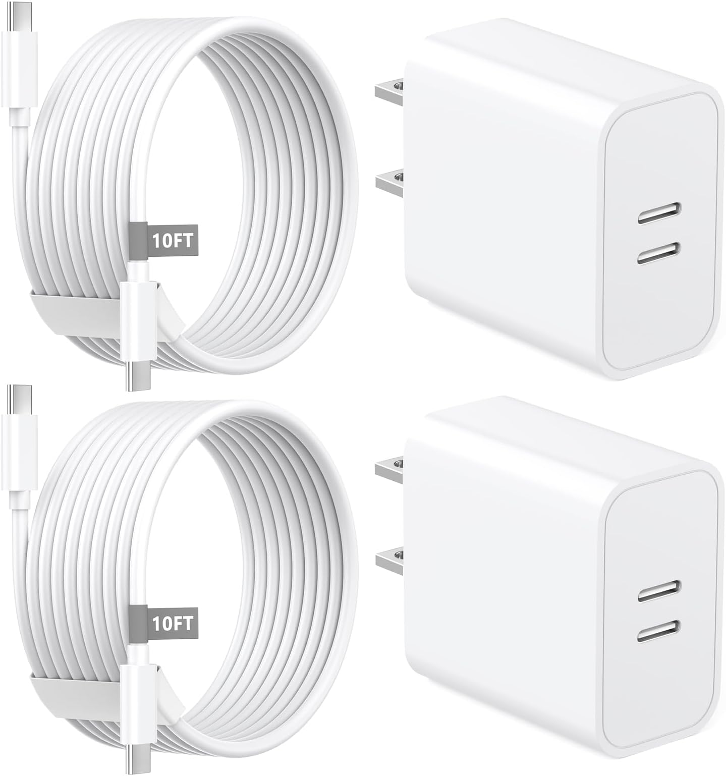 Matsusho iPhone 17 Charger Fast Charging, 2 Pack 20W Dual Port USB C Charger Block with 2 Pack 10FT Long USB C to C Charging Cord for iPhone 17/17 Pro/17 Pro Max/Air/16/16 Pro/16 Pro Max/15/15 Pro Max