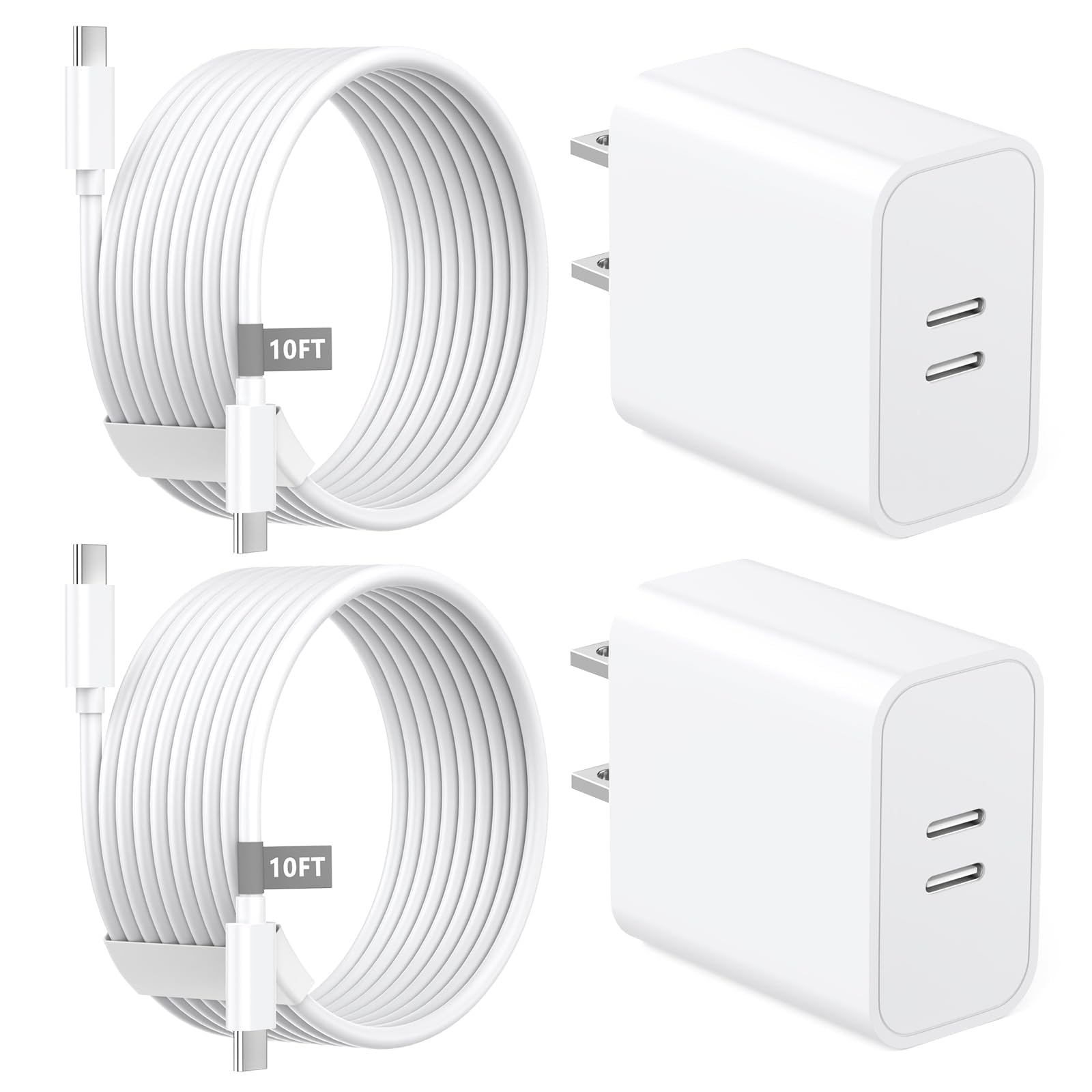Matsusho iPhone 17 Charger Fast Charging, 2 Pack 20W Dual Port USB C Charger Block with 2 Pack 10FT Long USB C to C Charging Cord for iPhone 17/17 Pro/17 Pro Max/Air/16/16 Pro/16 Pro Max/15/15 Pro Max