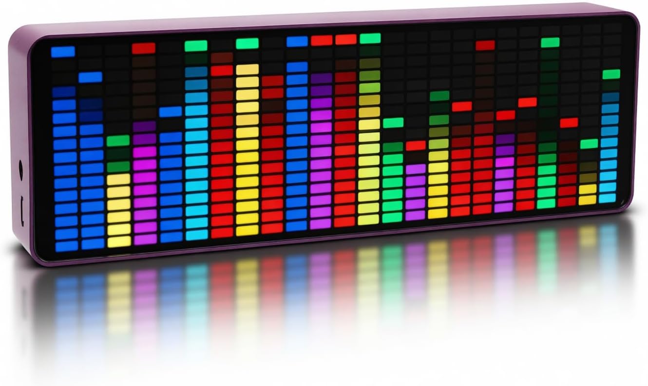 Zunate Music Spectrum Display with 384 RGB LEDs - 16x24 Segment Rhythm Light Bar with Voice Sensor and Clock, USB Powered Audio Visualizer for Desktop and Gaming