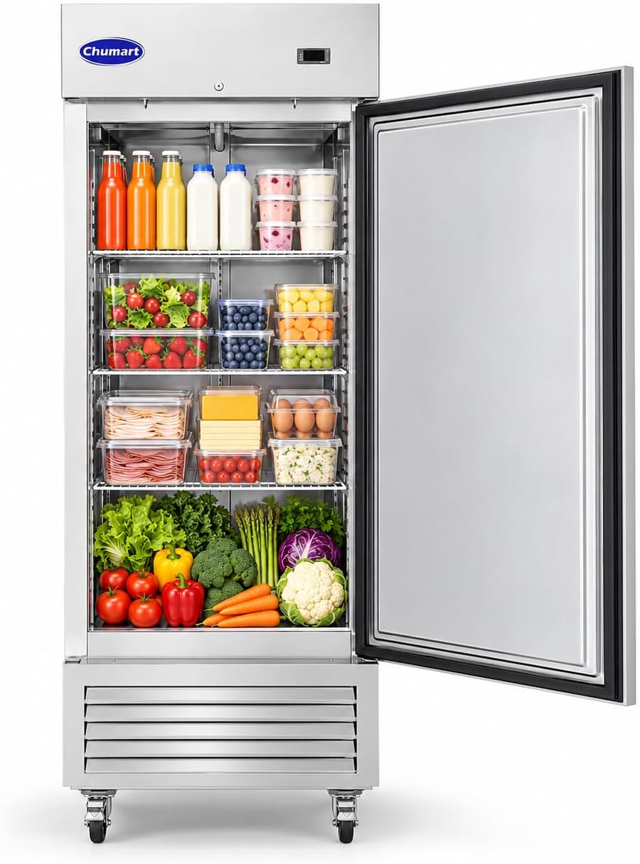 27" W Commercial Refrigerator Single Door 19 Cu.ft Commercial Fridge Fan cooling Stainless Steel Reach-in Refrigerator with Digital Thermostat for Restaurant, Bar, Commercial Use, etc