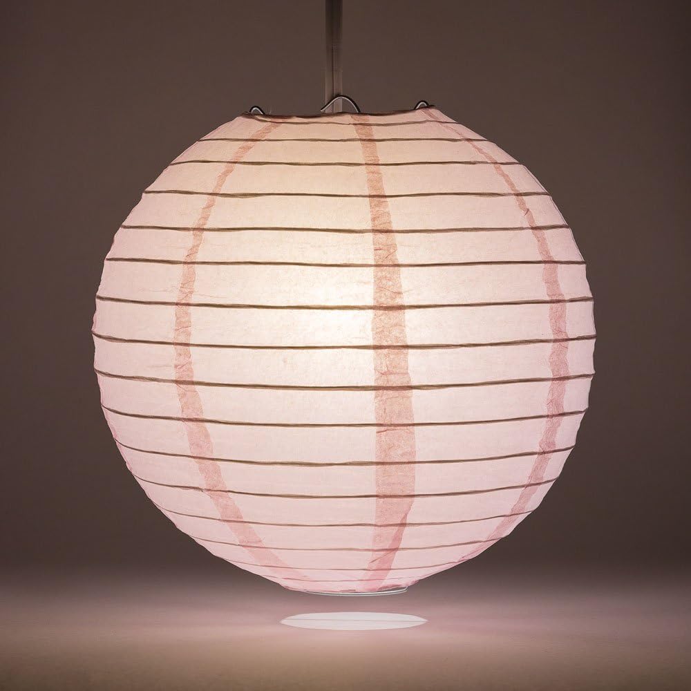 Luna Bazaar Decorative Paper Lantern - (Single, 16-Inch, Light Pink, Parallel Ribbing) Round Paper Lantern - Ideal Wedding and Party Decor or Home Accent, Lighting Optional