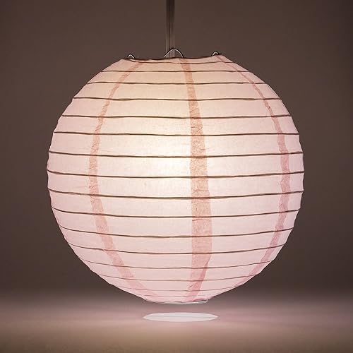 Miniatura 2 de Luna Bazaar Farol de papel decorativo de alta calidad, (individual, 20 pulgadas, rosa bambina, acanalado paralelo), linterna de papel redonda, ideal
