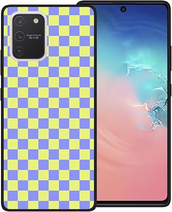 Phone Case for Samsung Galaxy S10 Lite/A91, Yellow Purple Grid Plaid Regular Lattice Checkered Checkerboard Cute Shockproof Protective Anti-Slip Soft Cover Shell