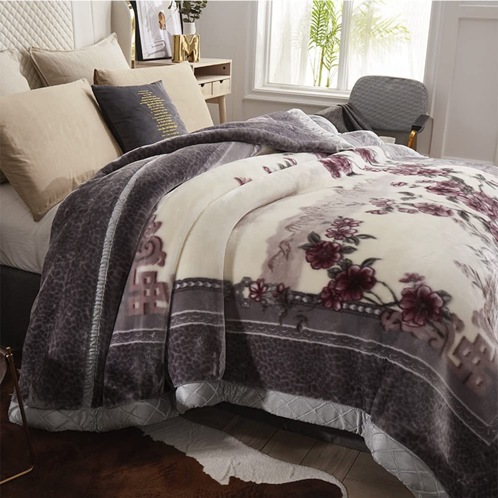 Coperta in Pile Spessa per l'inverno, per Letto King Size,2 Strati, Reversibile, Setosa, Morbida Calda, Coperta in Visone Stampata con Raschel, per Autunno E Inverno