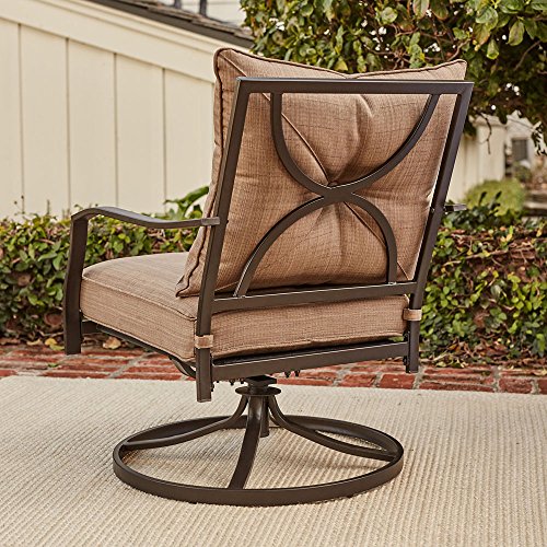 Hanover Palm Bay 3-Piece Steel Outdoor Patio Chat Set With Plush Copper Cushions And Glass Top Square Bistro Table | Palmbay3Pc-Tan, Seating, Tan #TOP2