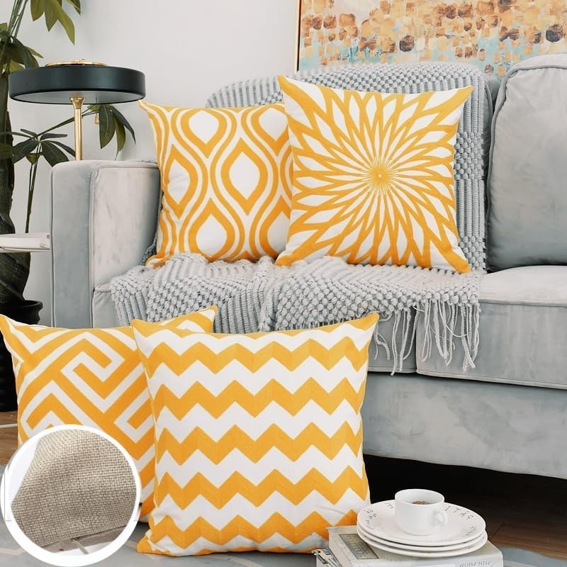 Outdoor Kissen 40x40cm 2er Set - Wasserdichte Leinen Kissenbezüge Sonnenblume