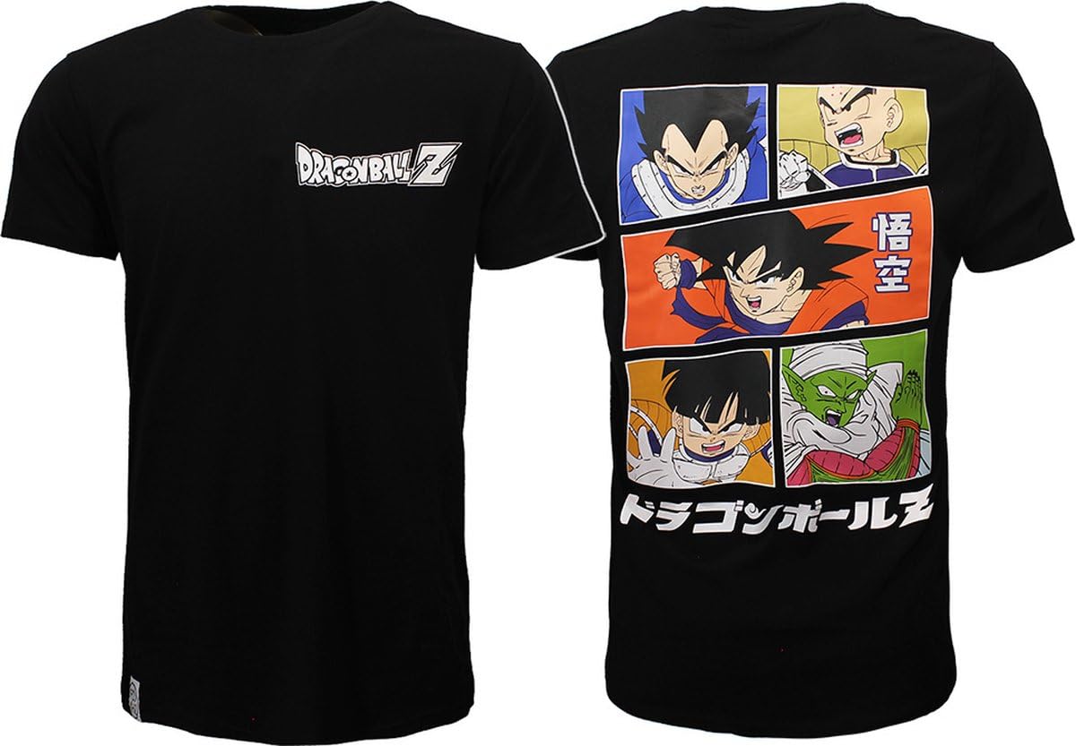 Dragon Ball Z DBZ Official Licensed Men's T-Shirt with Printed Back and Vegeta, Krillin, Goku, Gohan and Piccolo, Black, M