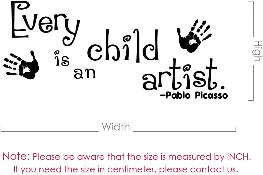 Every Child is an Artist Decal - Children Artwork Display Decal - Picasso Quote Wall Sticker (58x25 Soft Pink)