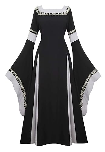 Vestido Medieval Renacimiento Mujer Vintage Victoriano gotico con Manga Larga de Llamarada Disfraz Princesa…
