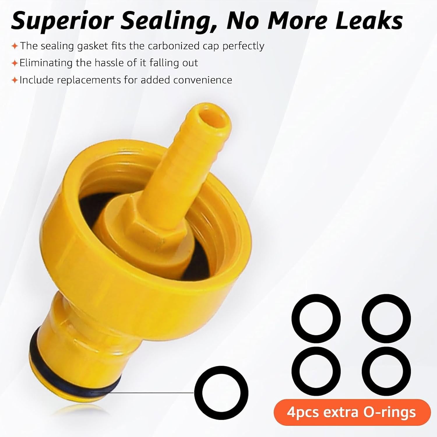 4PCS Plastic Carbonation Cap, Yellow Carbonator Cap 5/16’’ Barb Ball Lock Carbonation Adapter for PET Soda Bottle, Counter Pressure Bottle Filling Cap with Extra Sealing Gasket O-rings