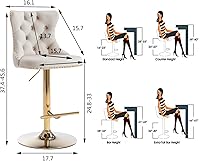 Vista 210 de Aoowow Juego de 2 taburetes de bar giratorios, taburetes de bar ajustables con respaldo de terciopelo copetudo, sillas de bar modernas tapizadas