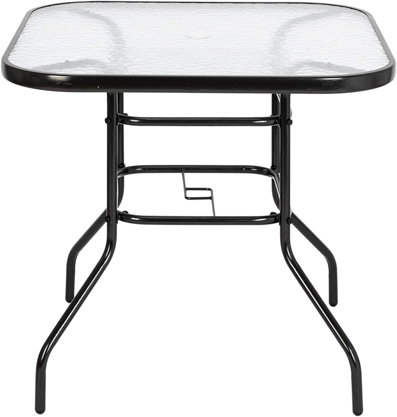 PovKeever Outdoor Dining Table Square Toughened Glass Table Yard Garden Glass Table