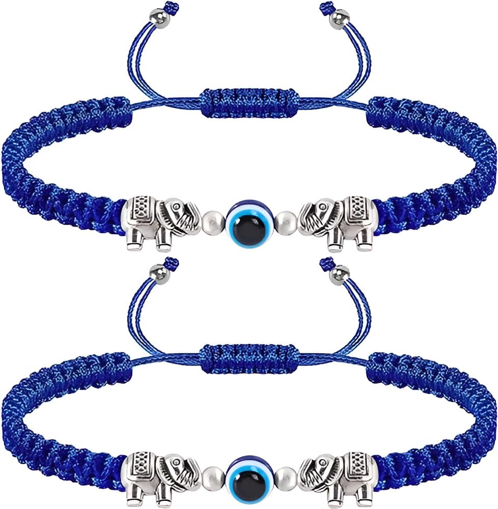 KARMAN Handmade String Red Bracelet with Evil Eye & Elephant for Women Men Girls Boy Adjustable Charm Bracelet|Anklet (Pack of 2) (Blue) (B0CSD41WRZ) Amazon Price History, Amazon Price Tracker