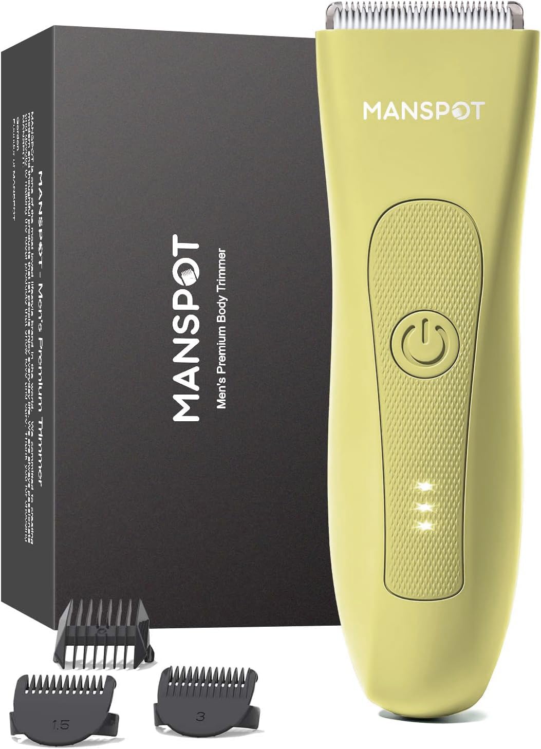 MANSPOT Pubic Hair Trimmer for Men(Dijon Metallic), Replaceable Ceramic Blade Heads, Waterproof Wet/DryTrimmer for Men, 90 Minutes Shaving