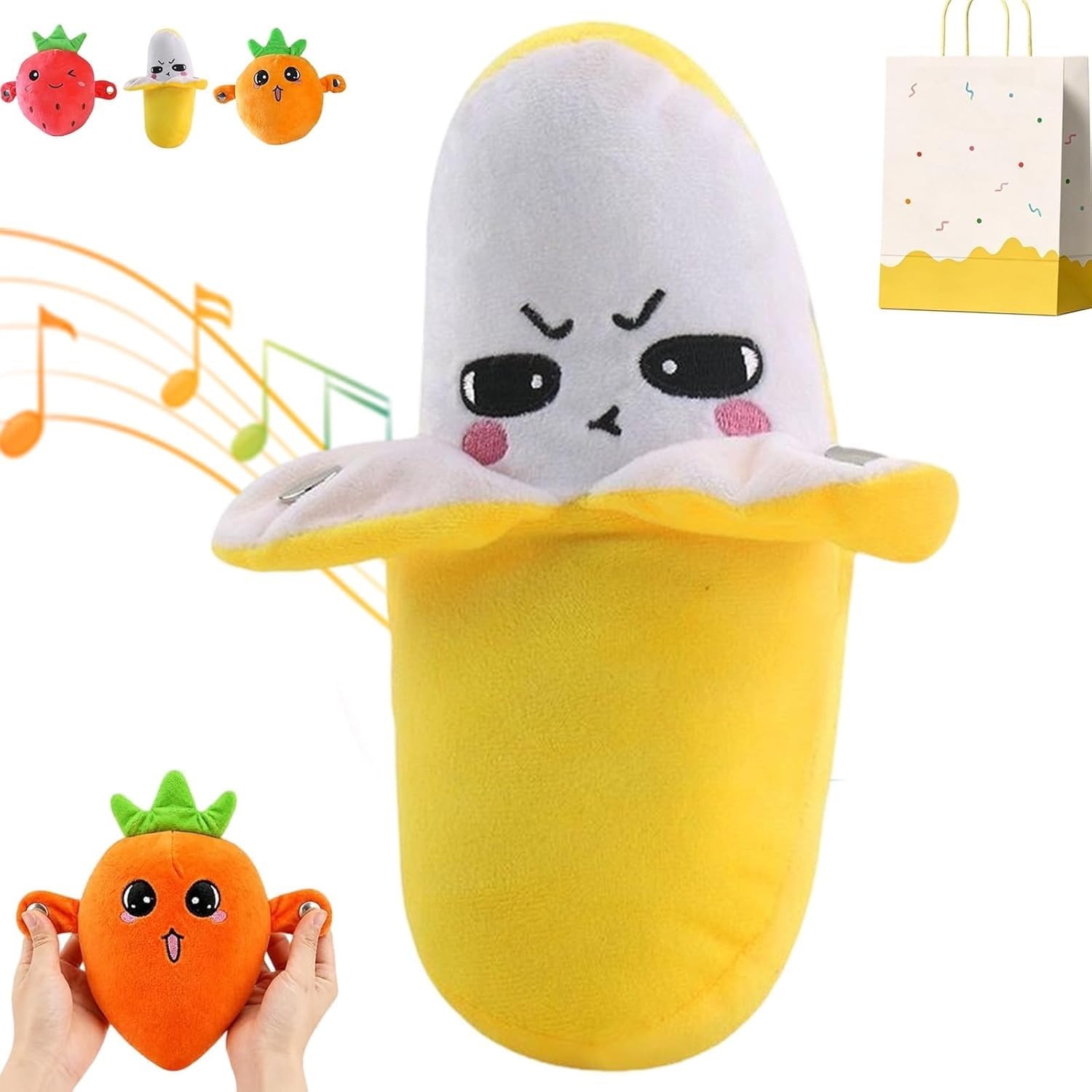 Interactive Musical Plush Toy with Sounds, Touch-Sensor Soft Interactive Figure, Fun & Playful Sound-Activated Toys for Kids, Touch-Sensitive Banana Plush Toy for Parent-Child Play