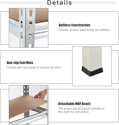 Miniatura 6 de Tangkula Estantes de almacenamiento de 5 niveles, marco de acero resistente, estante de garaje de 60 pulgadas con estantes ajustables, unidad de