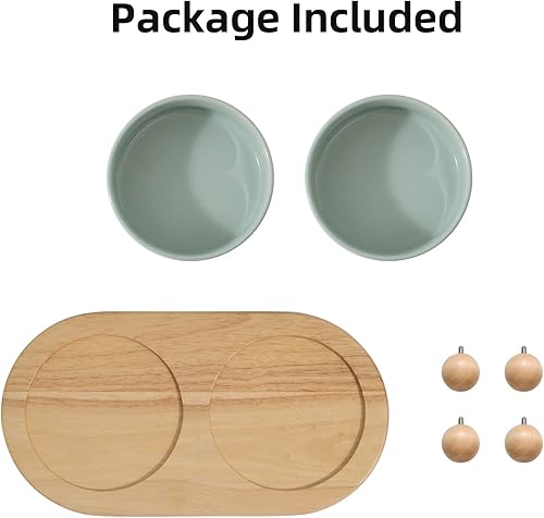 Miniatura 8 de Cuenco elevado de cerámica para comida y agua, cuenco para gatito, plato elevado para gatos, comedero para gatos (2 x verde claro + soporte)