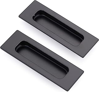NALACAL Recessed Finger Flush Pulls, 4.75" Black Stainless Steel Knob Handles with Screws, Invisible Handle for Kitchen Cupboard Wardrobe Dresser Barn Door Closet, 2 Pack