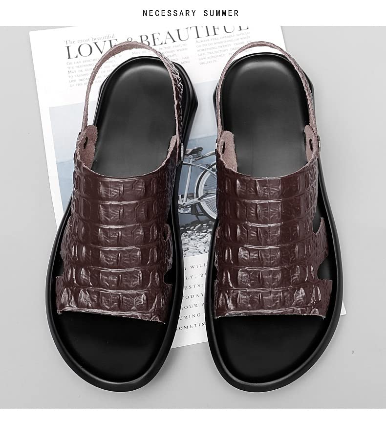 Leather Sandals Men Cowhide Slippers Anti-Skid Beach Shoes Sandals Sneakers(46 Code)3