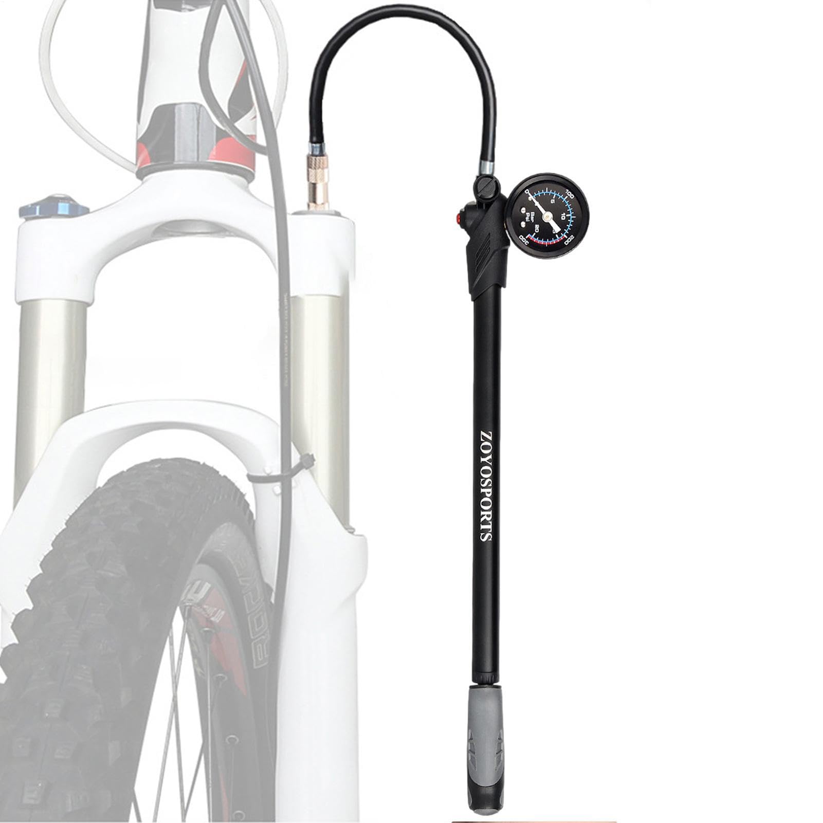 Pompa ammortizzatore per bicicletta, pompa ad alta pressione per sospensioni MTB, pompa ad aria per forcella posteriore da 300 psi, con manometro di precisione, valvola di sfiato leggera e compatta