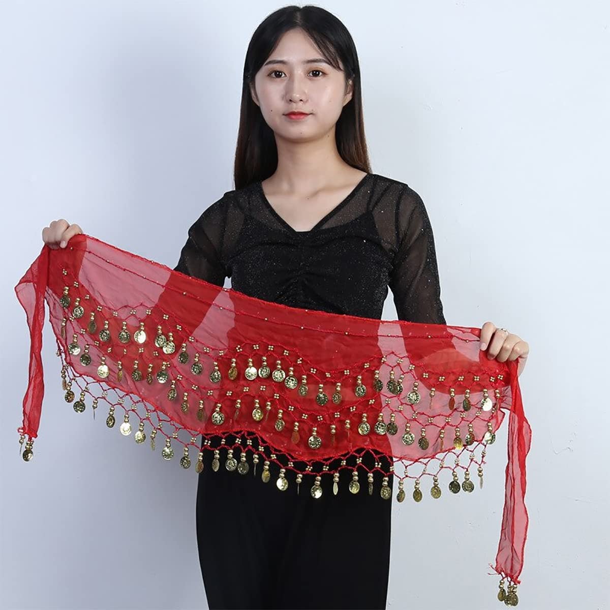TASMAI MARKETING Belly Dance Belt Hip Scarf Chiffon Red Colour Belt 1
