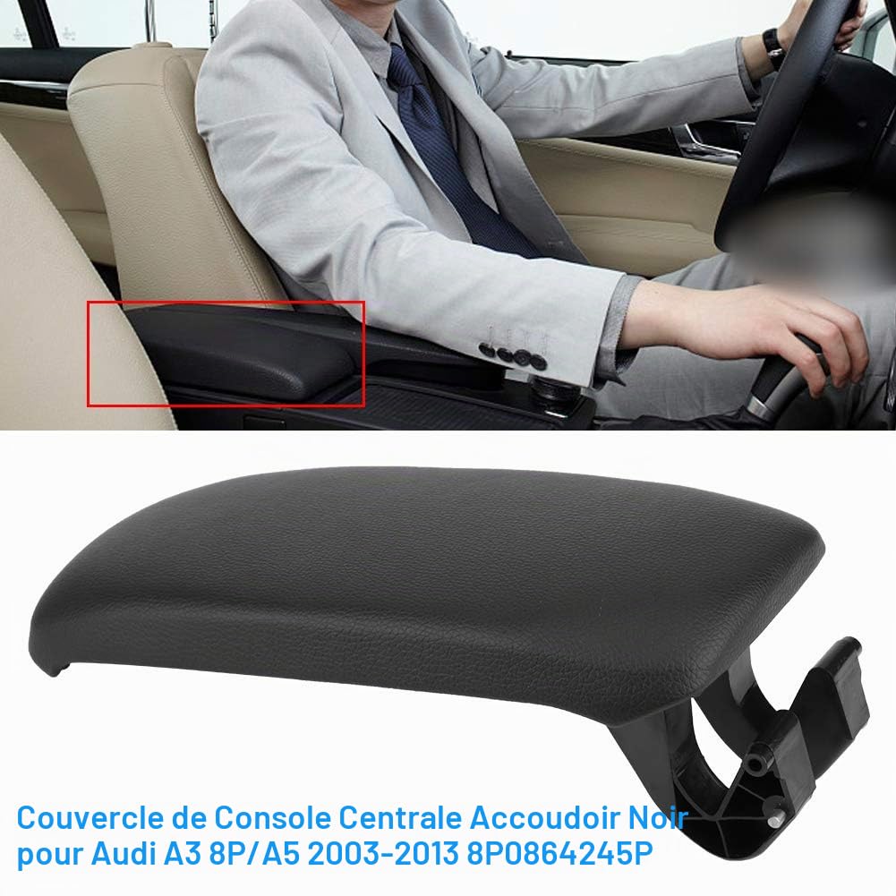 Accoudoir de Console Aramox Adapté pour 8P/ 2003-2013 8P0864245P, Couvercle de Couvercle D'accoudoir de Console Centrale Noir de Voiture, Noir(Cuir)