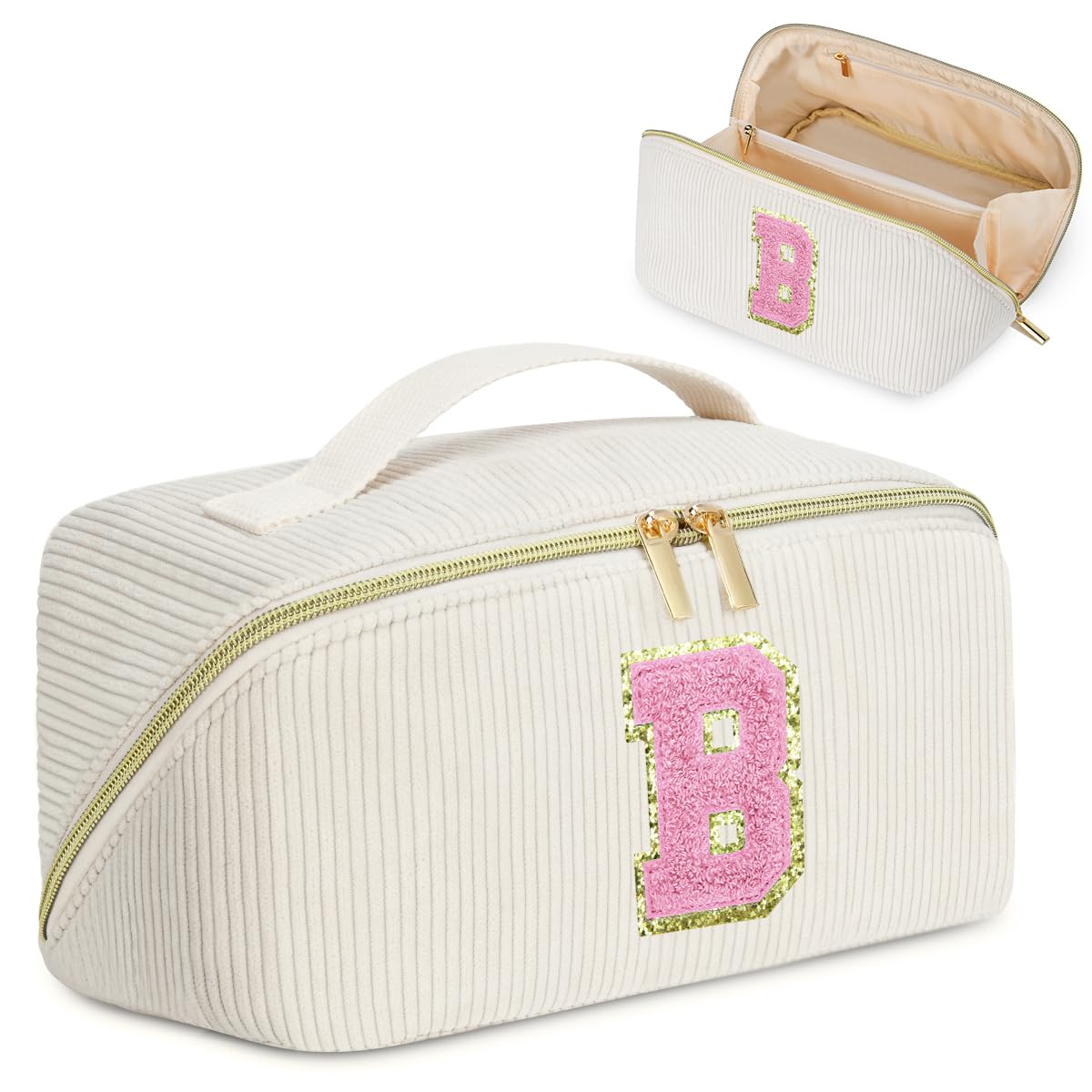 DTBG Personalized Initial Makeup Bag, Valentine's Day Gifts for Girls,Preppy Bag Cosmetic Travel Bag Women,Travel Toiletry Organizer,Large Capacity