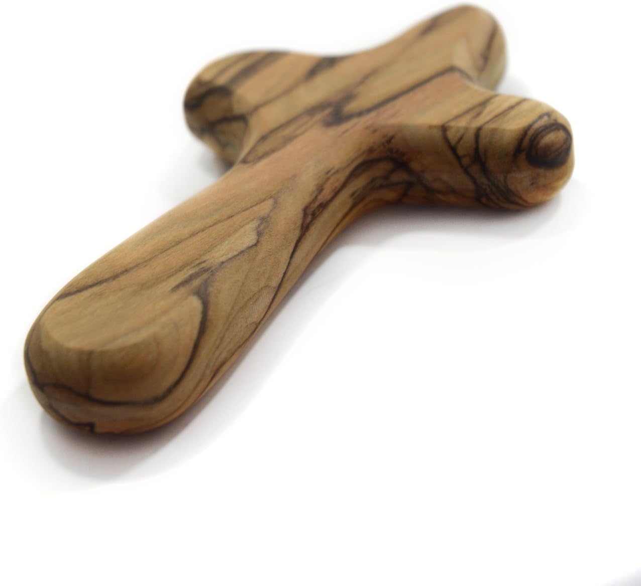 10 CM Handmade in Bethlehem Handcrafted Olive Wood Crucifix - Comfort Holding Pocket Palm Worry Handheld Wooden Cross in Pouch - Ideal Christian Prayer Cross for Men & Women