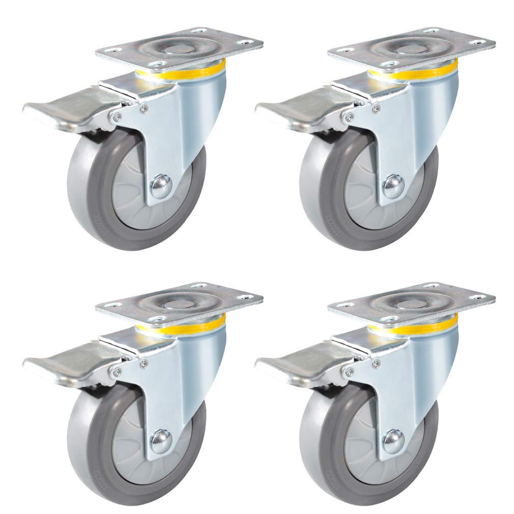 Roulettes pivotantes robustes de 10 cm en caoutchouc TPR gris à double roulement