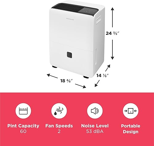 Miniatura 4 de Frigidaire Deshumidificador portátil de 60 pintas con bomba integrada para habitaciones grandes y sótanos, control de humedad personalizado, apagado