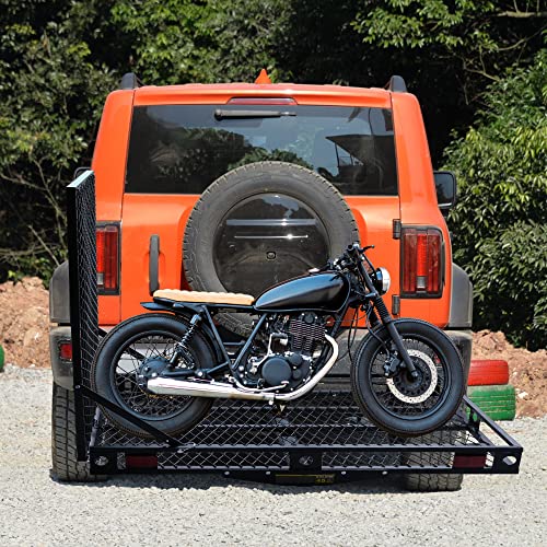 Zibomm Trailer Hitch Folding Carrier, Vehicle Hitch Cargo Carrier With 42" Folding Ramp For Rvs, Trucks, Suvs, Cars, 500 Lbs Capacity, Fits 2'' Trailer Mounted Hitches (48.8" L X 27.8" W X 42" H) #TOP3