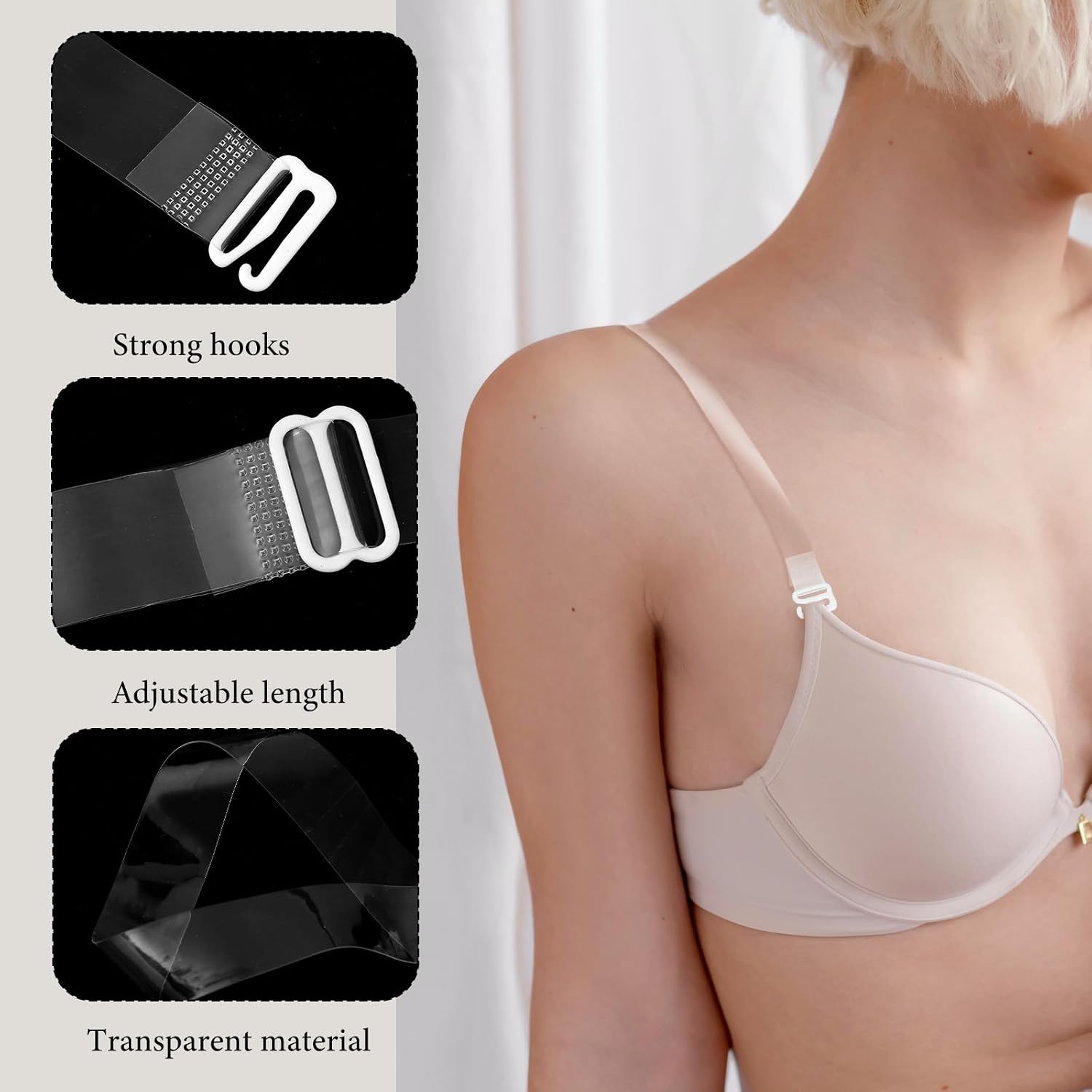Nogeqi 6 Pairs Clear Bra Straps Women Adjustable Clear Straps for Bra, Non-Slip Transparent Shoulder Strap for Strapless Bras