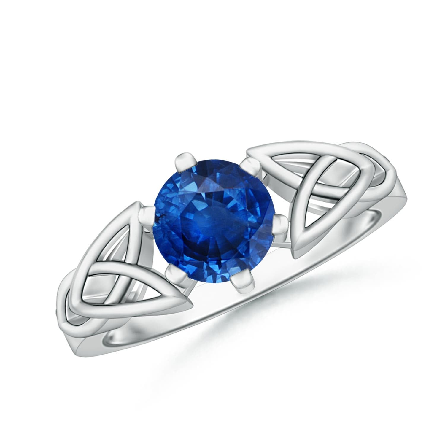 Angara Natural Blue Sapphire Solitaire Ring for Women | Solitaire Round Sapphire Celtic Knot Ring in 14K Solid Gold/Platinum | September Birthday,