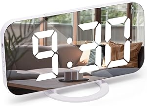 U-picks Alarm Clock with Dimmable LED Display, Digital Alarm Clock, Bedside Alarm Clock Mirror Alarm, Snooze, 3 Dimmer Modes, Non Ticking 2 USB Charging Ports Alarm Clock for Home Bedroom Decore-White