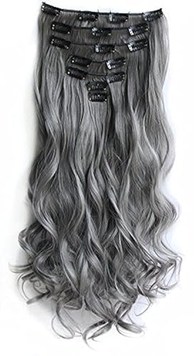 Miniatura 21 de SWACC 7 piezas de cabeza completa para fiestas con clip en extensiones de cabello de color con rayas sintéticas (20 pulgadas rizadas)