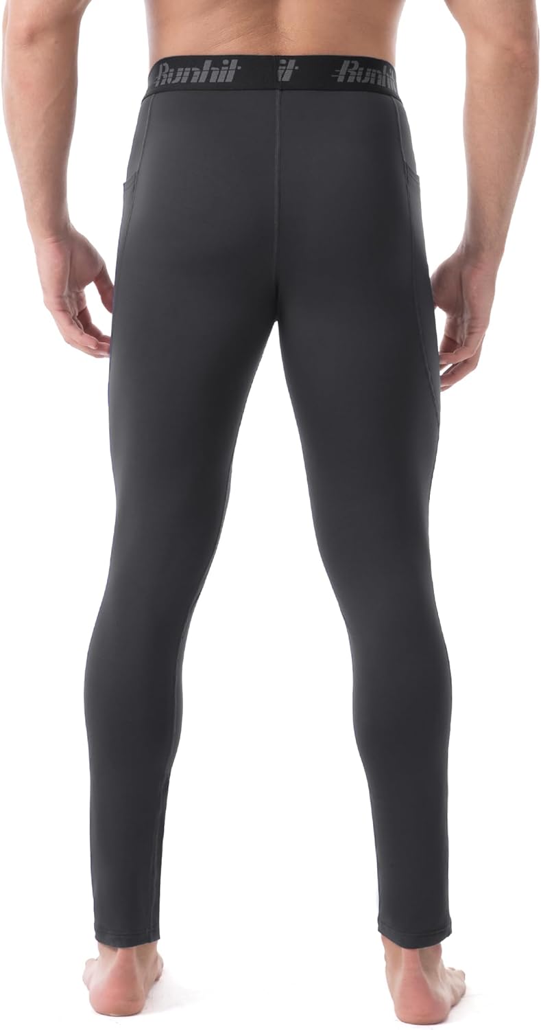 Runhit Men's Thermal Compression Pants with Pockets Base Layer for Cold Weather Wintergear Sports Running Leggings Tights - Image 3