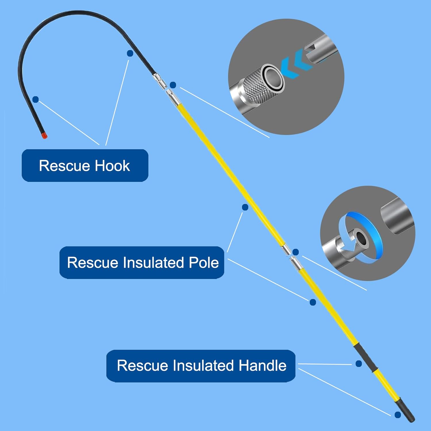 Rescue Hook with 18 inch Opening, High Voltage Insulated Rescue Hook Epoxy Resin Telescopic 10kv35kv, 7.6-Foot Anti-Electrocution Rescue Hook 380V, Safety for Fire High Voltage Electrician, Yellow