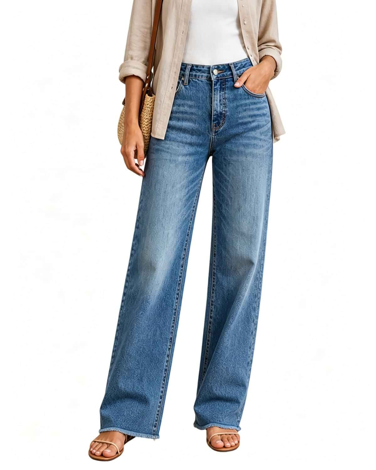 Women's High Waisted Stretchy Straight Leg Jeans Tummy Control Pants Stretch denim Pants, Tummy control, High waist, Straight leg, Raw edge, Trendy flattering shape, Comfortable soft fabric