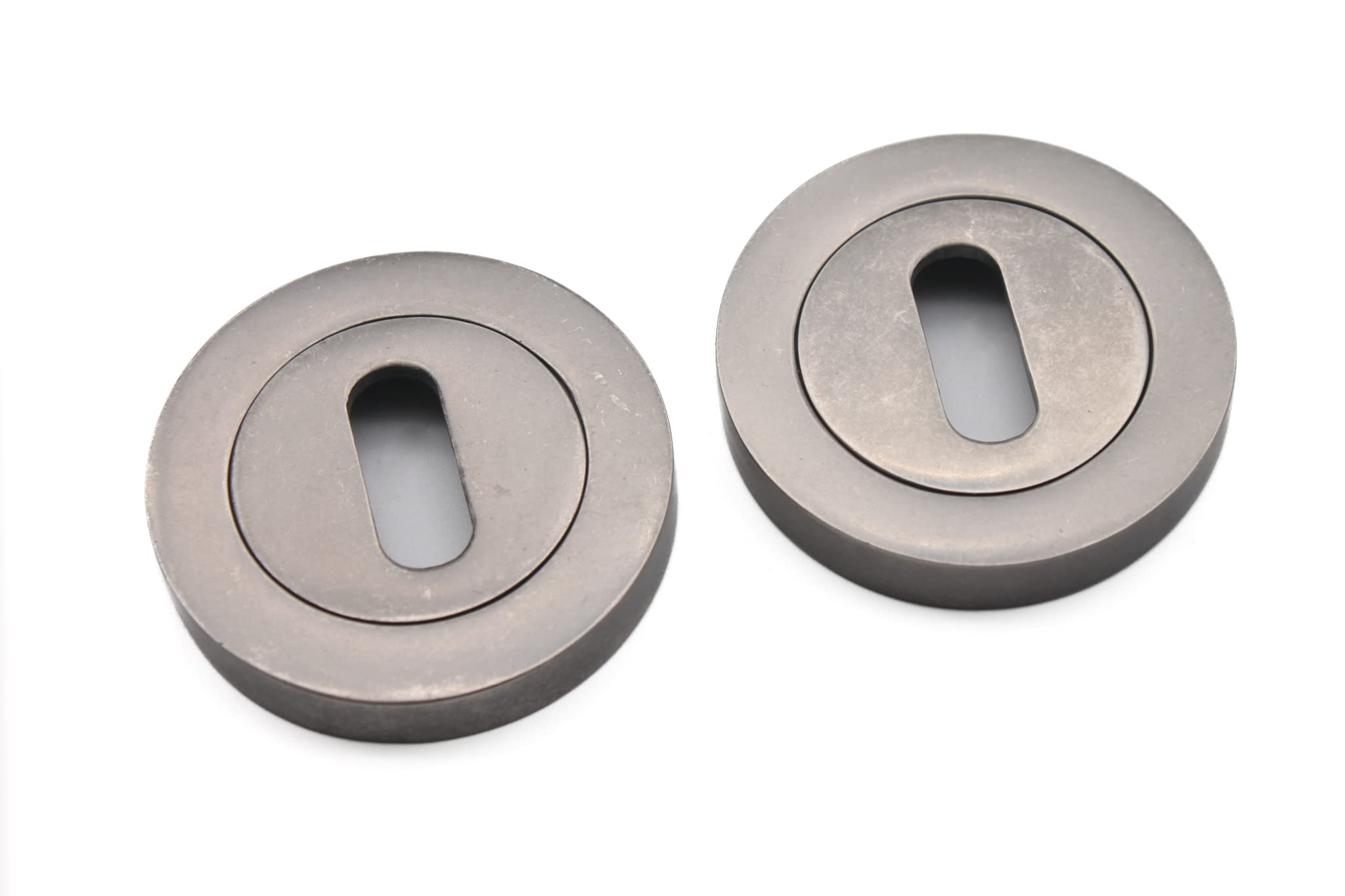 Oval or Euro Profile Escutcheon Key Hole Covers/Round Bathroom Thumb Turn Release Set (Pewter, Oval Escutcheon)
