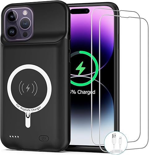 Funda de batería para iPhone 14 Pro, 10000 mAh Funda protectora portátil mejorada Smart Qi cargador inalámbrico con funda de carga inalámbrica