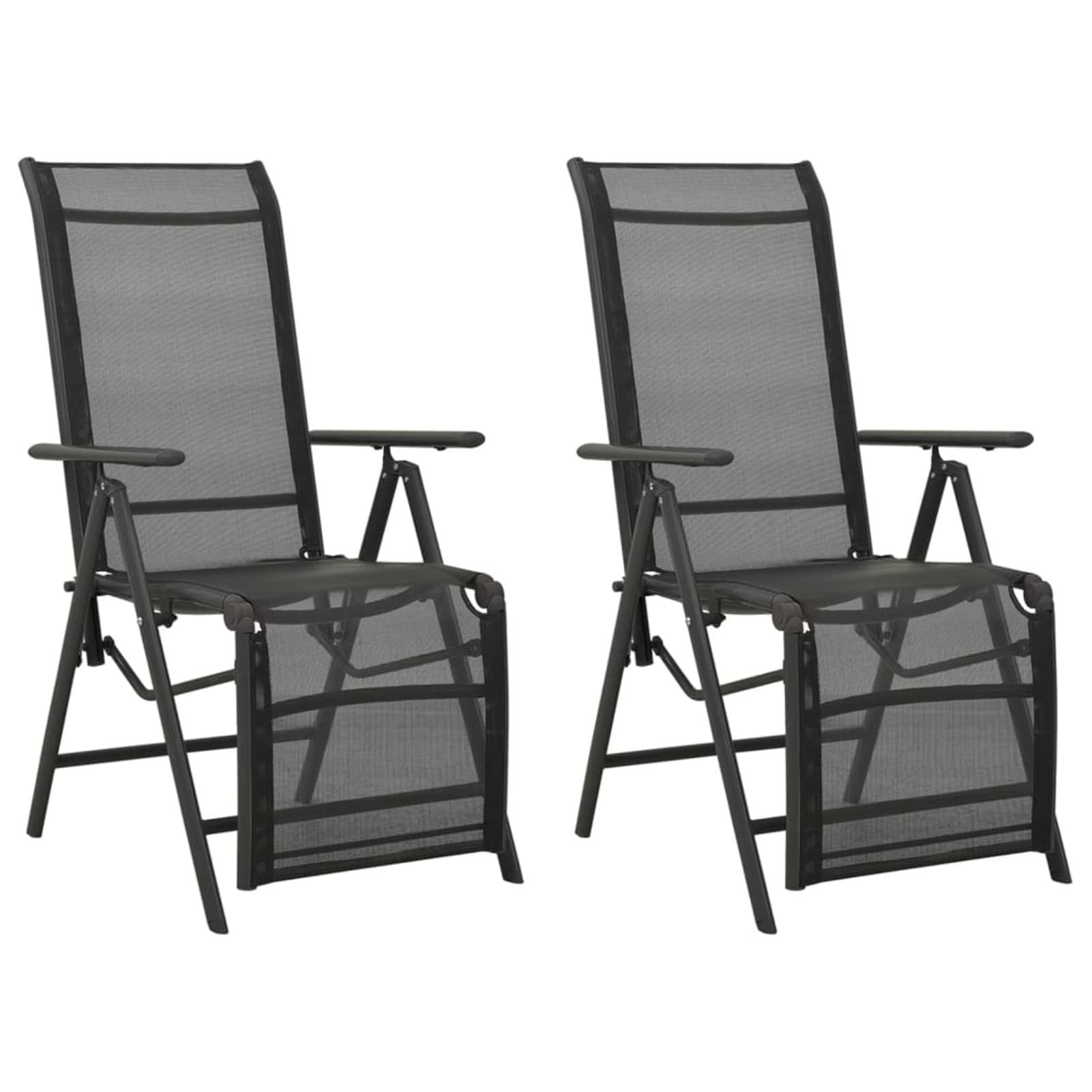 Chaise de jardin inclinable textilène noir lot de 2 fauteuils de table terrasse patio