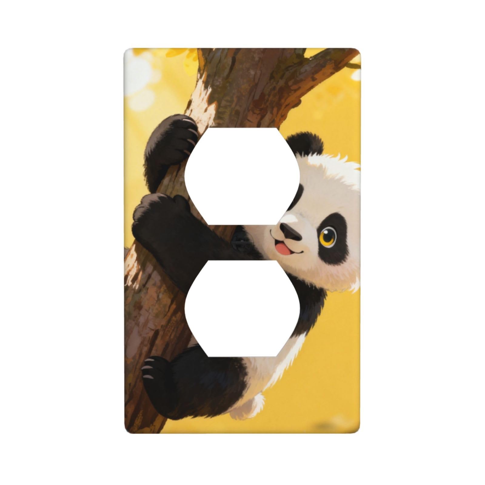 Panda Climb Tree Decorative Switch Plate Cover-Unbreakable Polycarbonate Wall Plate for Home Office, 1 Gang with Screws