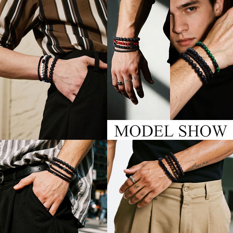 Men’s Bracelet Set Multi - Tiger Eye/Matte Agate/Lava Rock Gifts for Birthday/Anniversary/Christmas - Image 5