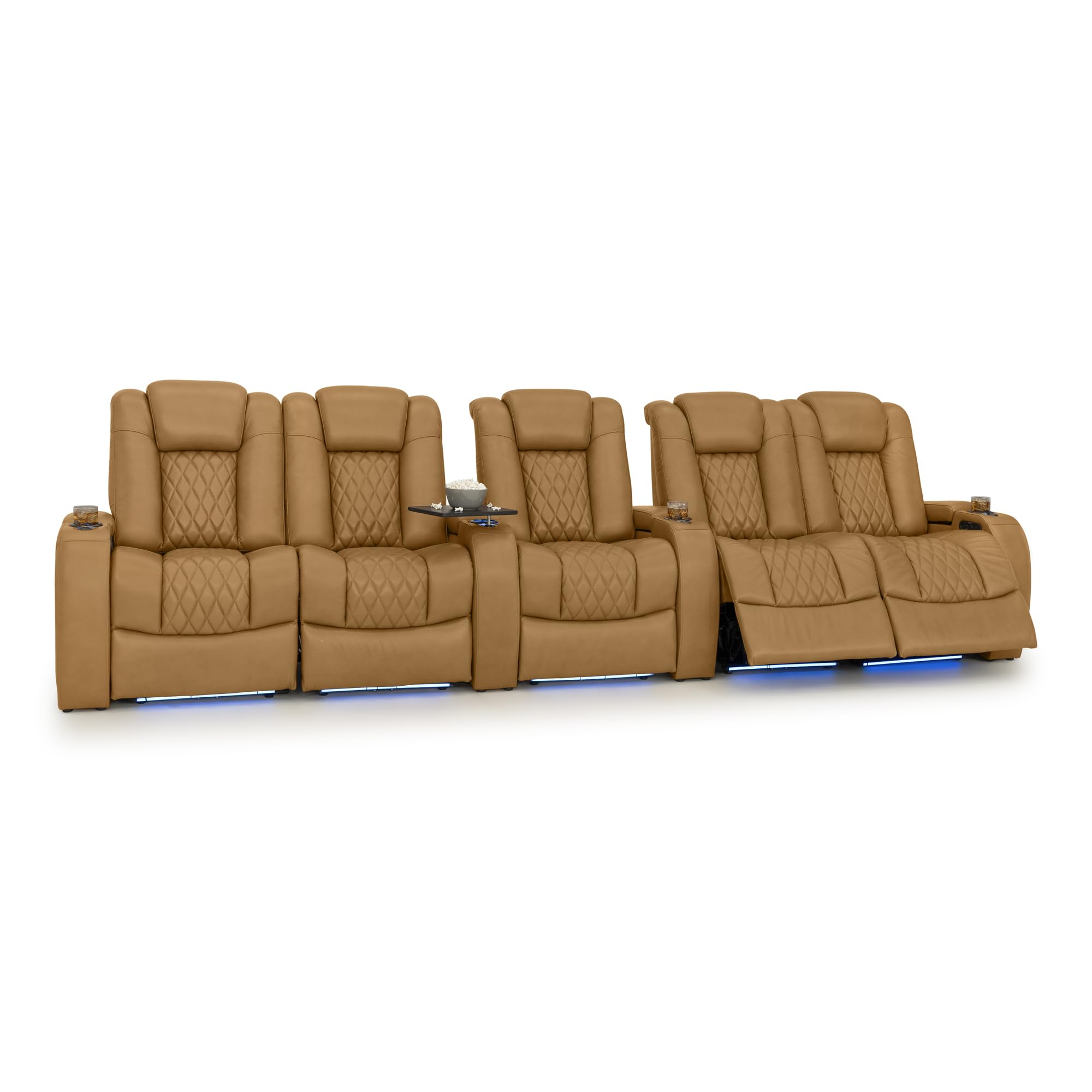 Seatcraft Diamante Home Theater Seating Tan Oak Row of 5 Dual Loveseat
